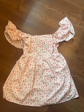 Francesca's Collections Pink Floral Mini Sundress with Flutter Sleeves